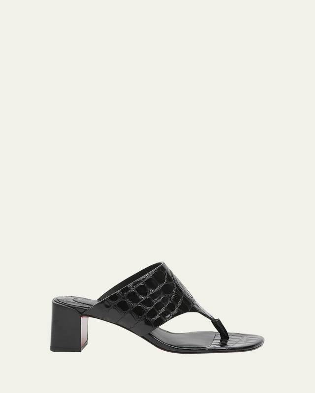 Croco Logo Red Sole Thong Mules